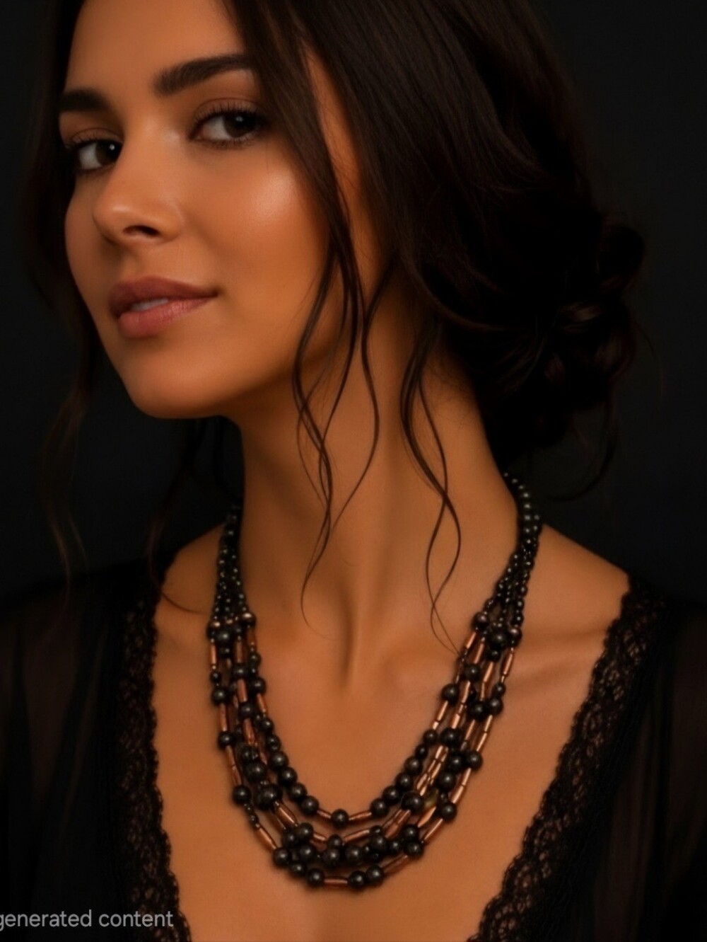 Vintage Handcrafted Black and Bronze Multi-Strand Beaded Necklace - Brand